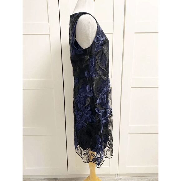 T Tahari Wortha Lace Velvet Dress Size 6 Blue Black Metallic Sparkle Illusion - Picture 2 of 5